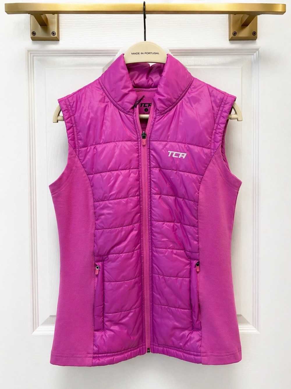 TCA Pink Lightweight Puffer Vest Size S Athletic Zip Up